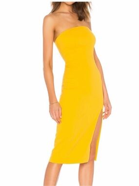 JAYGODFREY Strapless Yellow Midi Dress with Side Slit